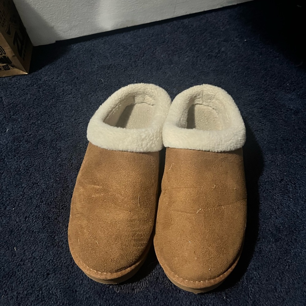 Cozy Brown Suede Slippers with White Lining